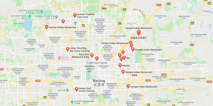 indian restaurants in Beijing map